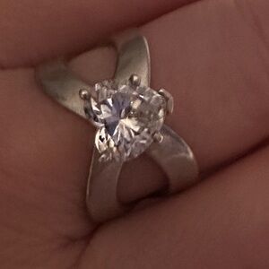 Vintage 925 Sterling Silver HEART White CZ Crystal Infinity Ring Sz 7.5